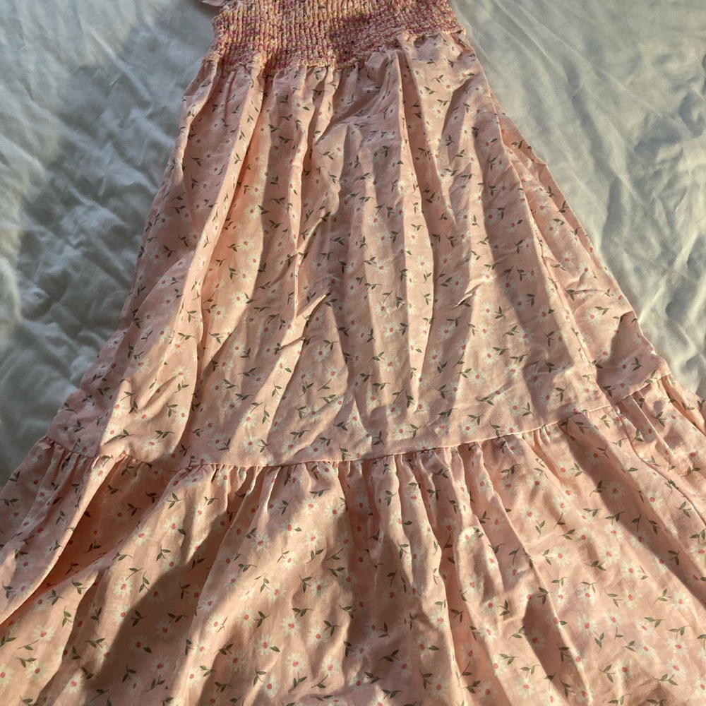 Peach Floral Smocked Dress - Picture 4 of 5